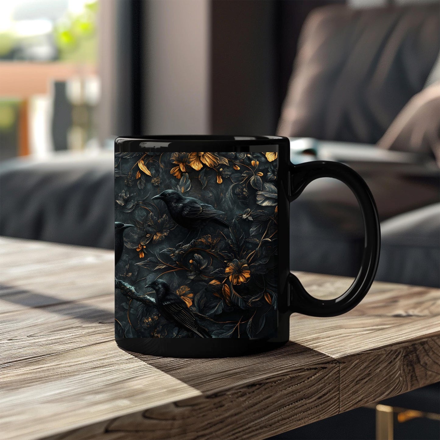 Medieval Floral Crow Mug - Medieval Floral Mug