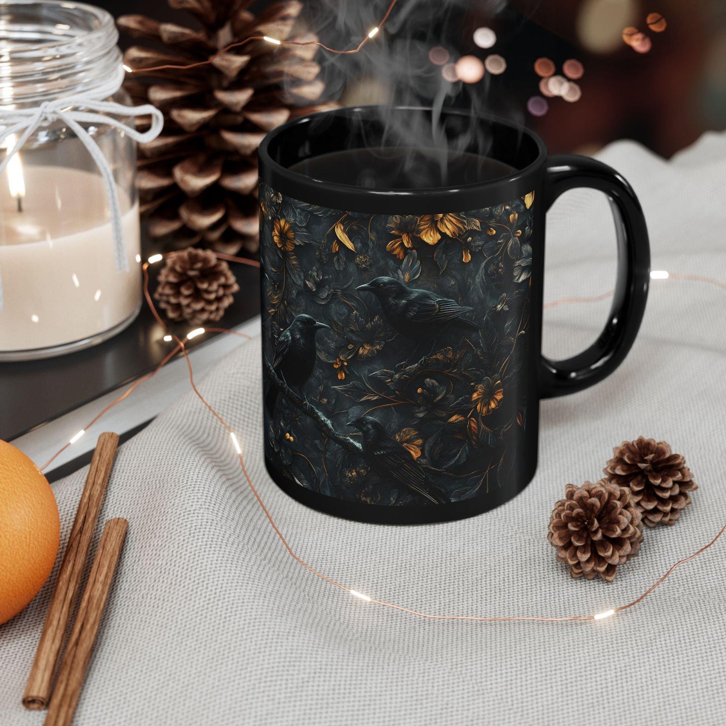 Medieval Floral Crow Mug - Medieval Floral Mug