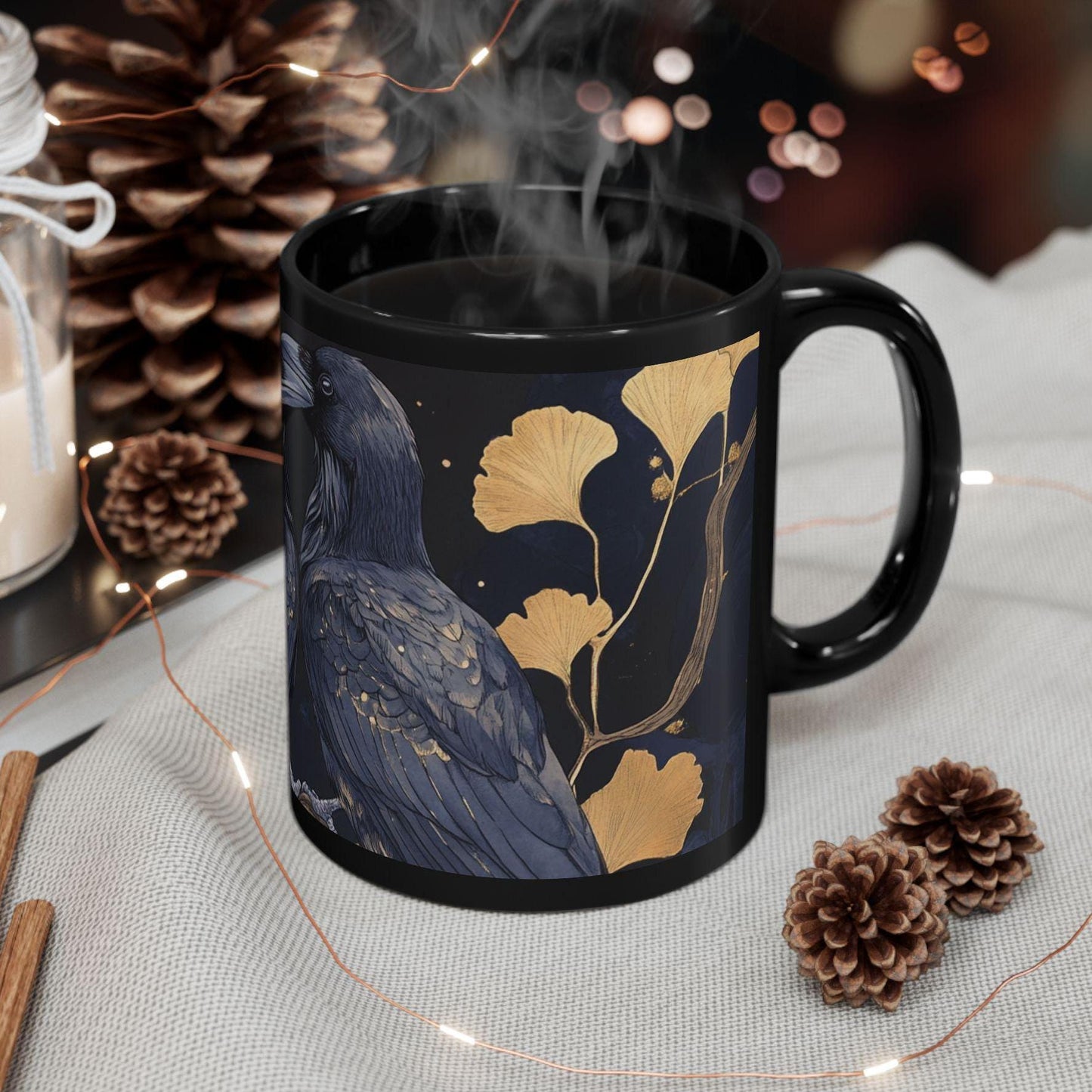 Raven Couple Mug, Gothic Bird Coffee Cup, Celestial Crow Tea Mug