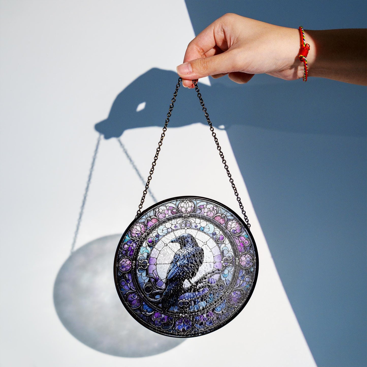 Raven Stained Glass Suncatcher, Gothic Crow Window Decor