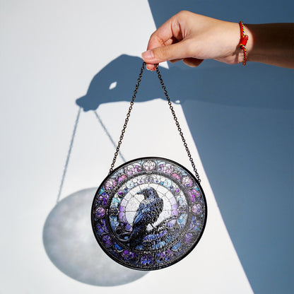 Raven Stained Glass Suncatcher, Gothic Crow Window Decor