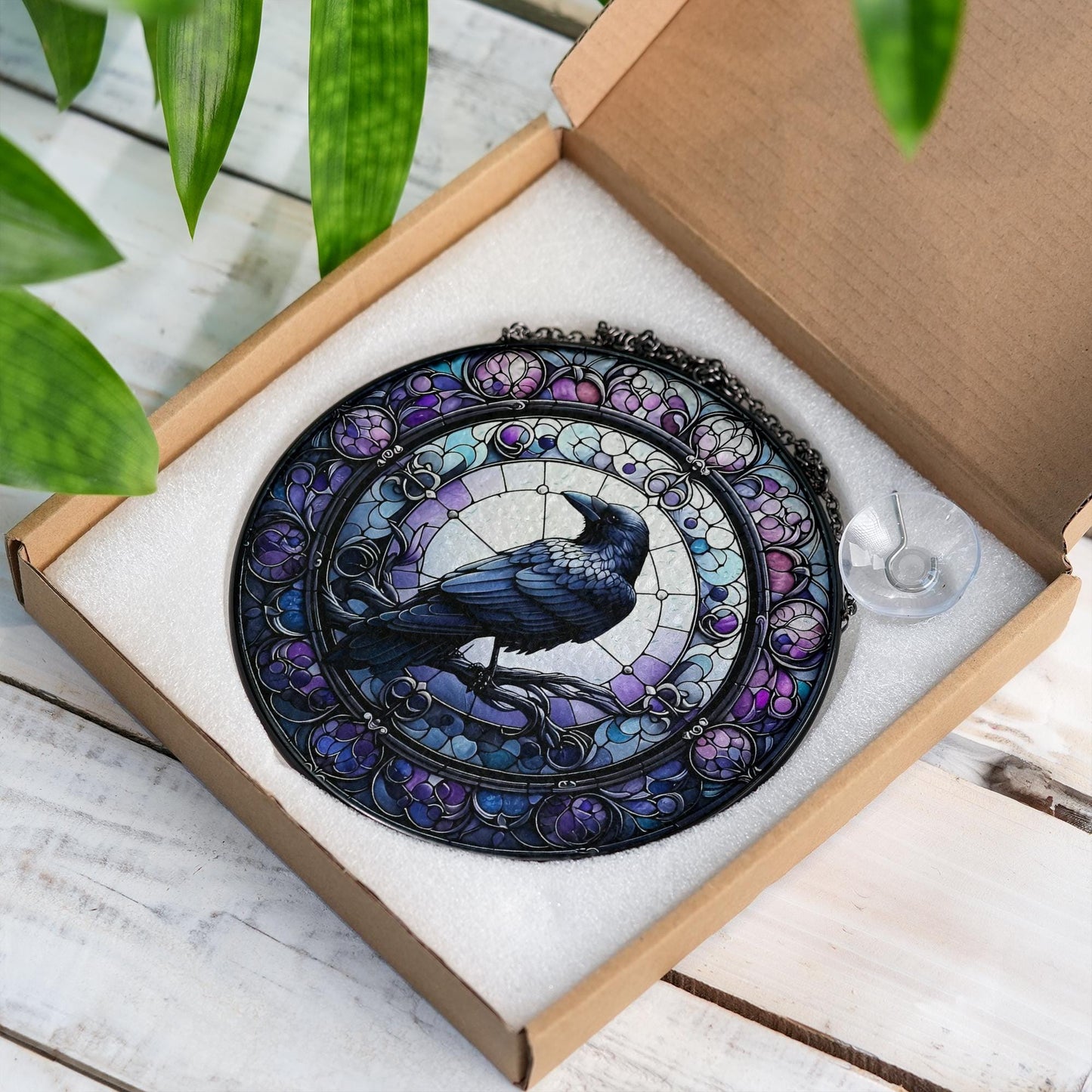Raven Stained Glass Suncatcher, Gothic Crow Window Decor