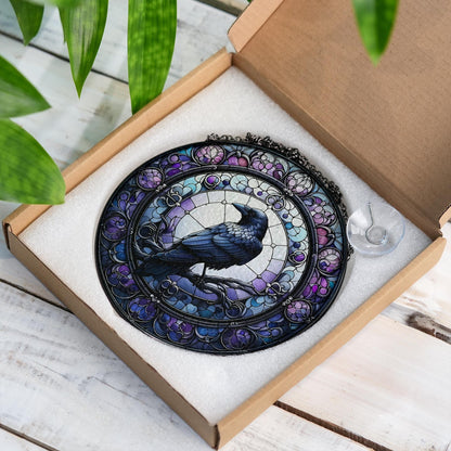 Raven Stained Glass Suncatcher, Gothic Crow Window Decor