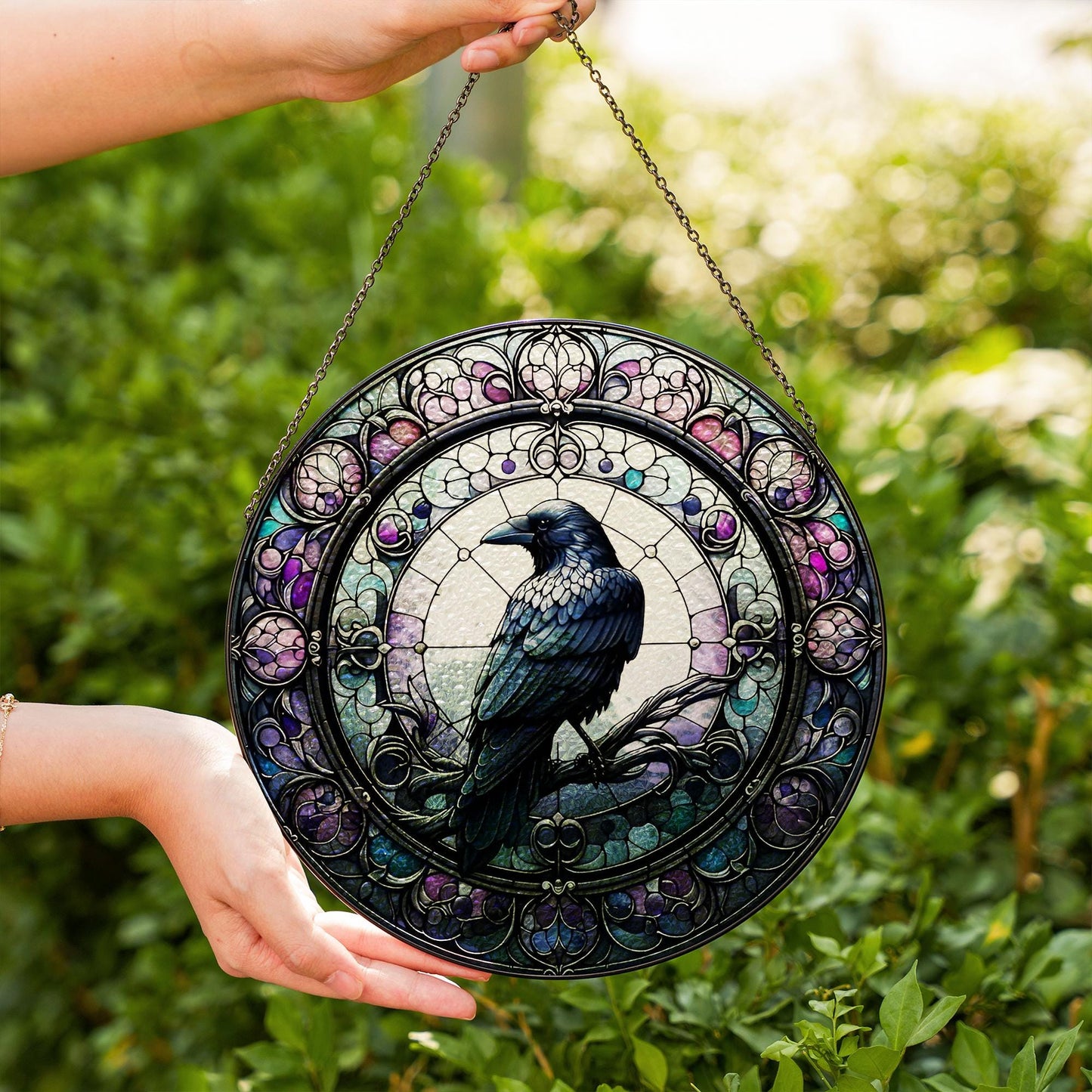 Raven Stained Glass Suncatcher, Gothic Crow Window Decor