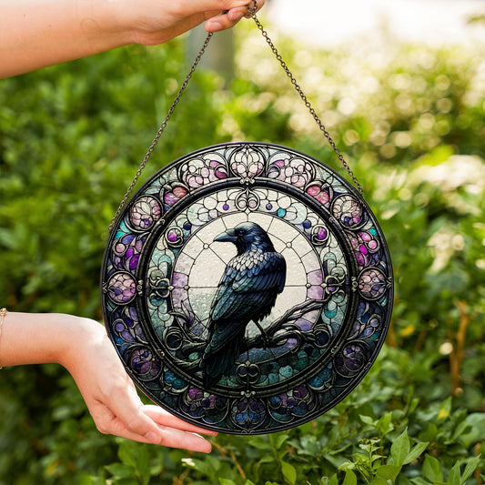 Raven Stained Glass Suncatcher, Gothic Crow Window Decor