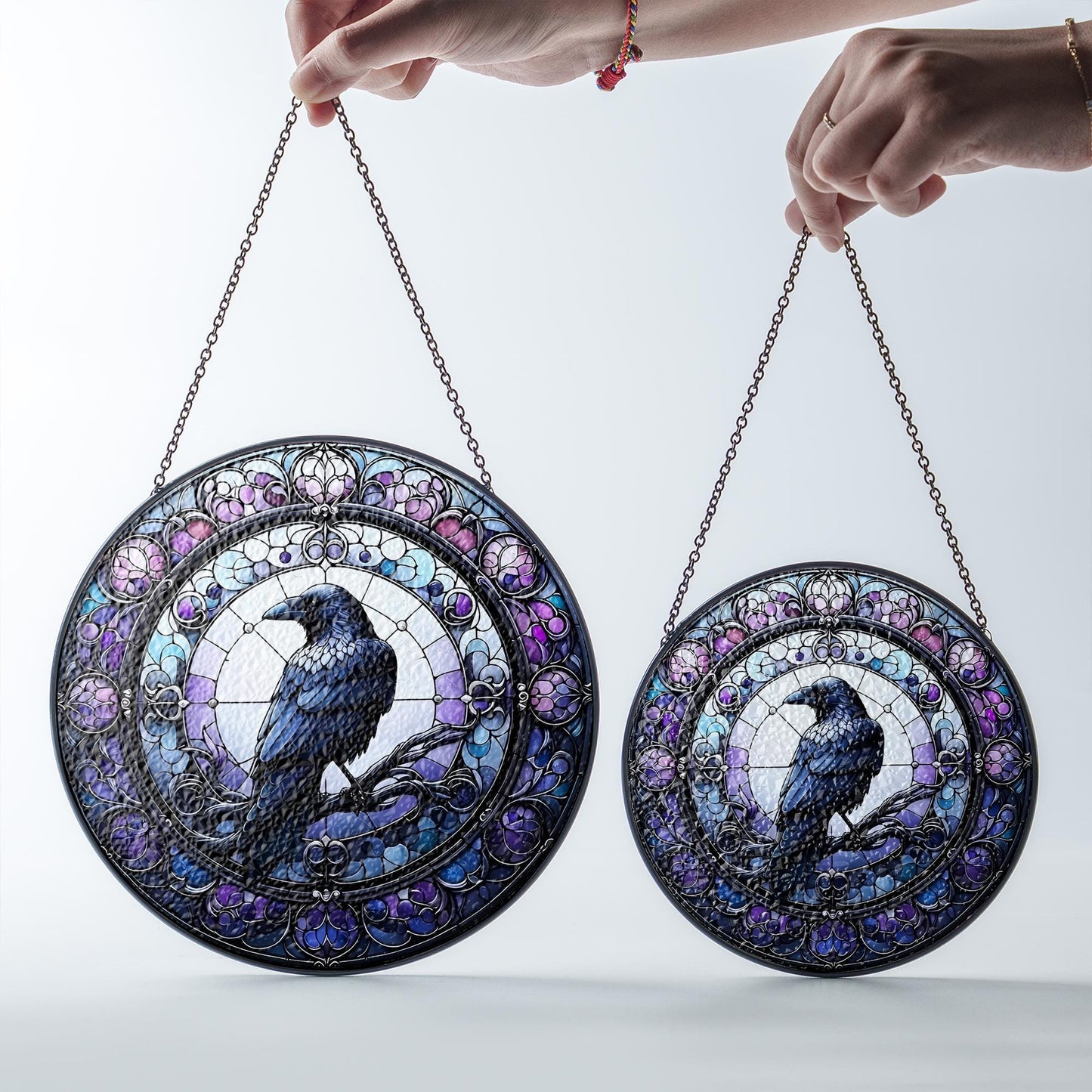 Raven Stained Glass Suncatcher, Gothic Crow Window Decor