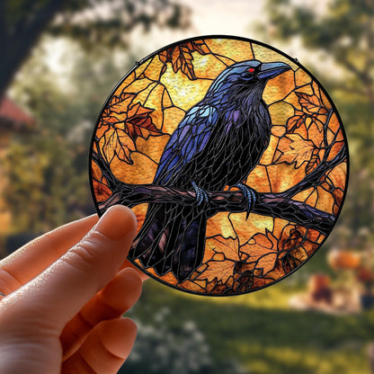 Black Raven Stained Glass Suncatcher, Gothic Crow Window Hangings for House