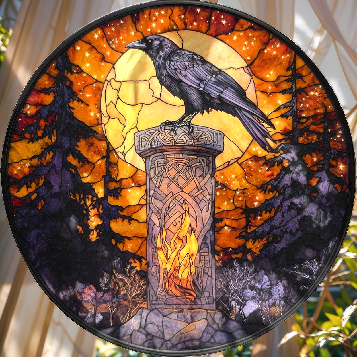 Raven With Viking Runes Acrylic Window