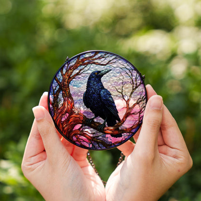 Winter Raven Stained Glass Suncatcher, Raven Window Hanging, Gothic Crow Suncatcher