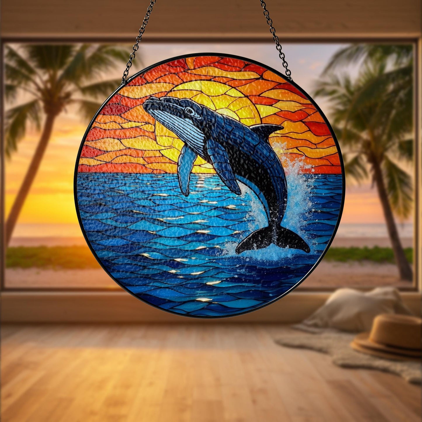 Humpback Whale Stained Glass Suncatcher