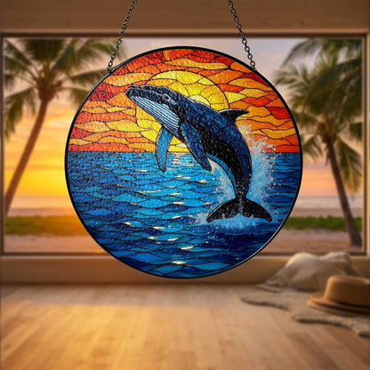 Humpback Whale Stained Glass Suncatcher
