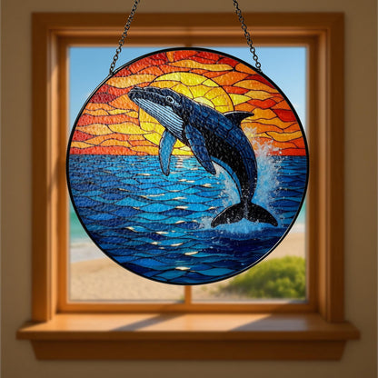 Humpback Whale Stained Glass Suncatcher
