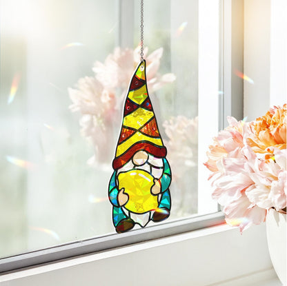 Colorful Gnome Stained Glass Suncatcher