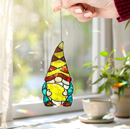 Colorful Gnome Stained Glass Suncatcher