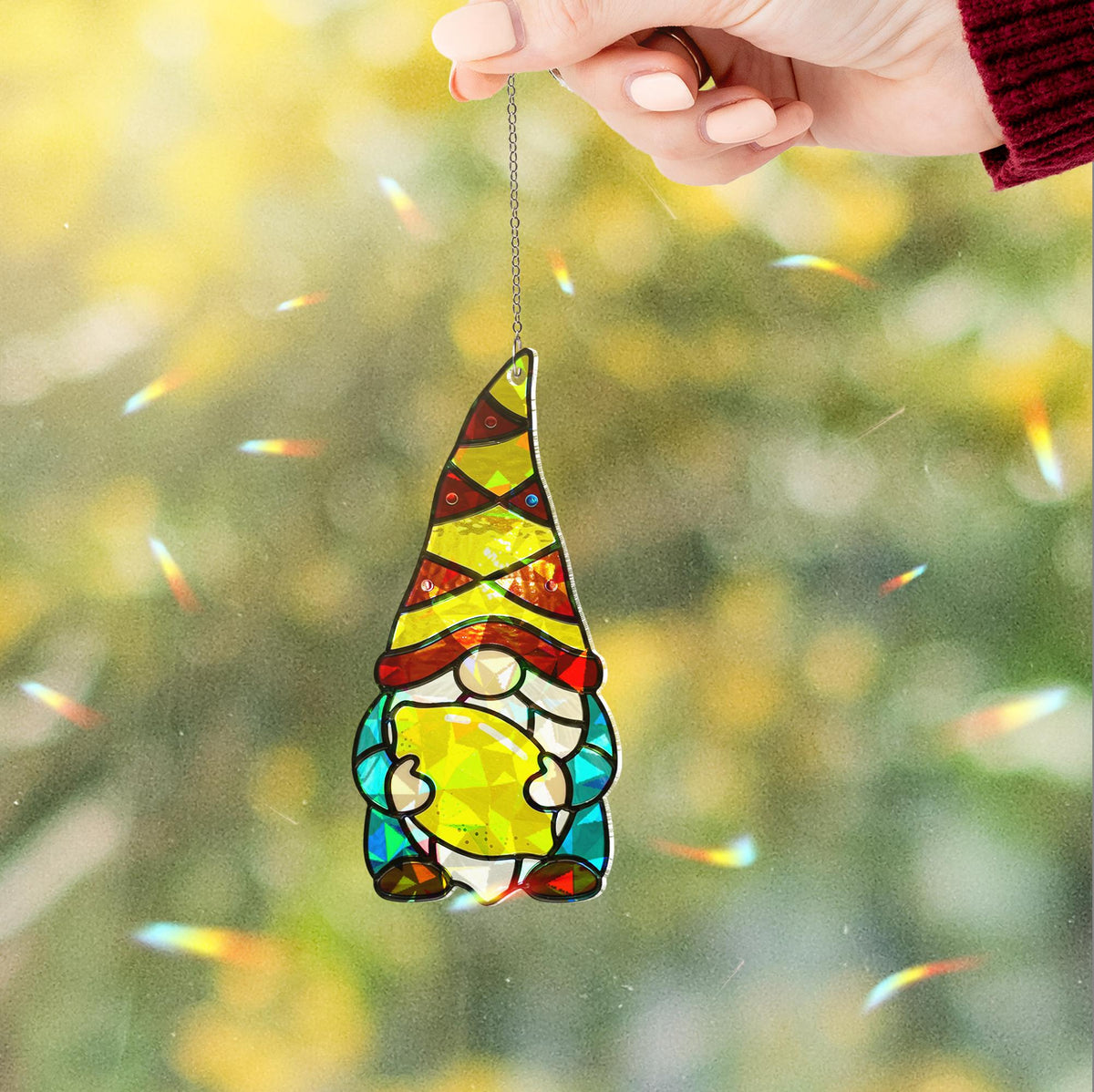 Colorful Gnome Stained Glass Suncatcher