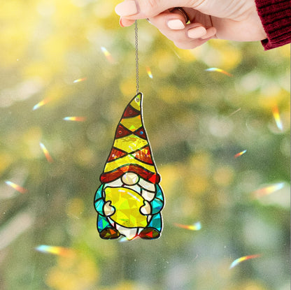 Colorful Gnome Stained Glass Suncatcher