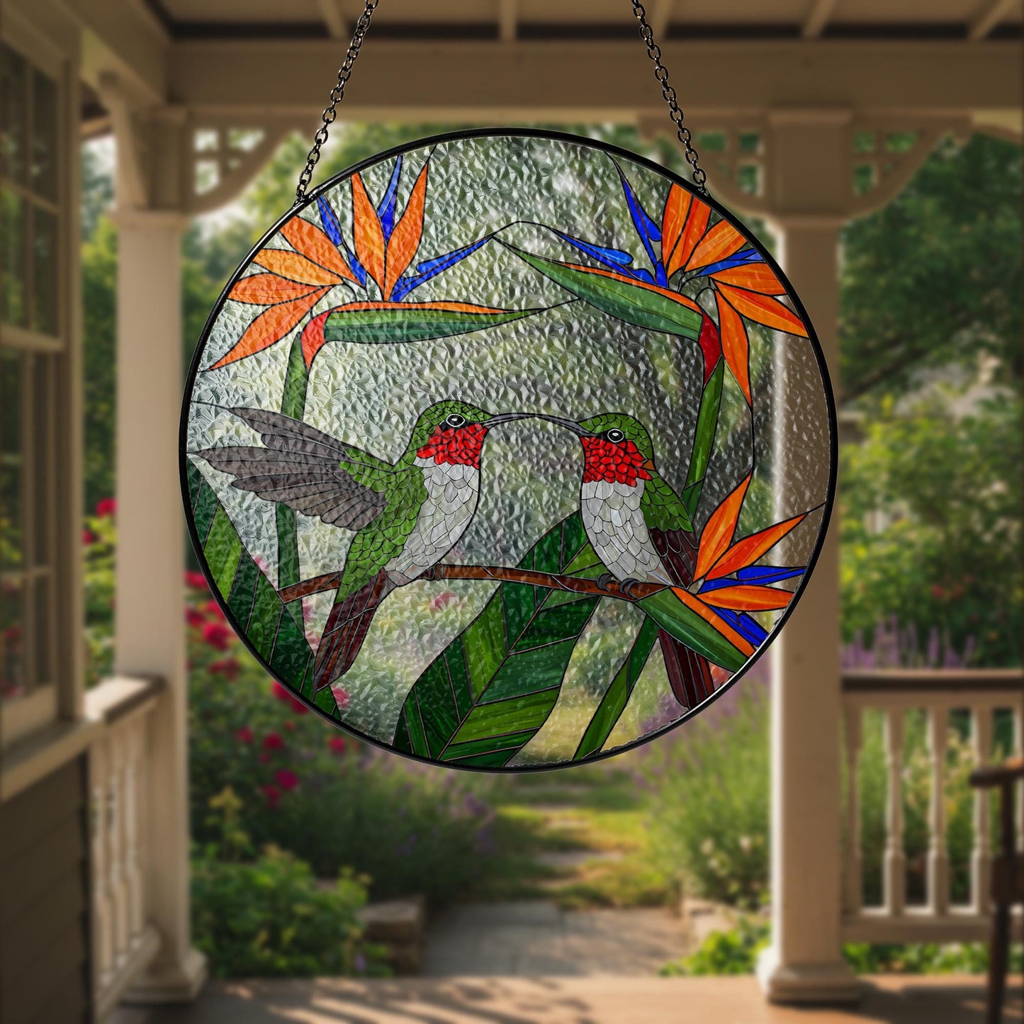 Hummingbird Couple Stained Glass Suncatcher