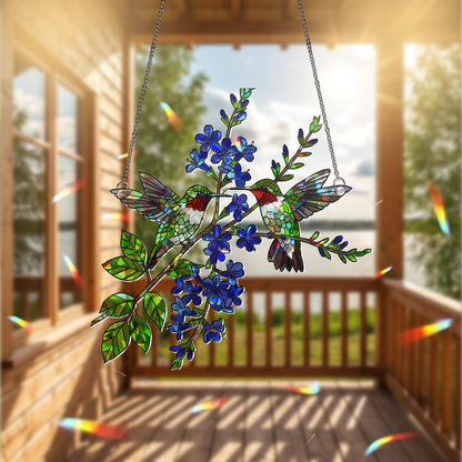 Hummingbird Couple Stained Glass Suncatcher
