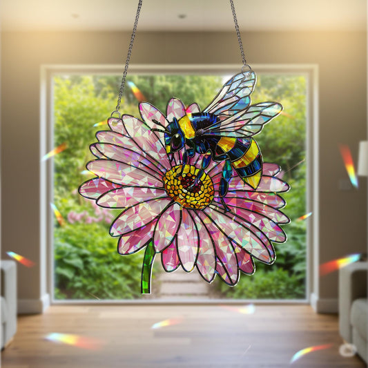 Bee and Daisy Stained Glass Suncatcher