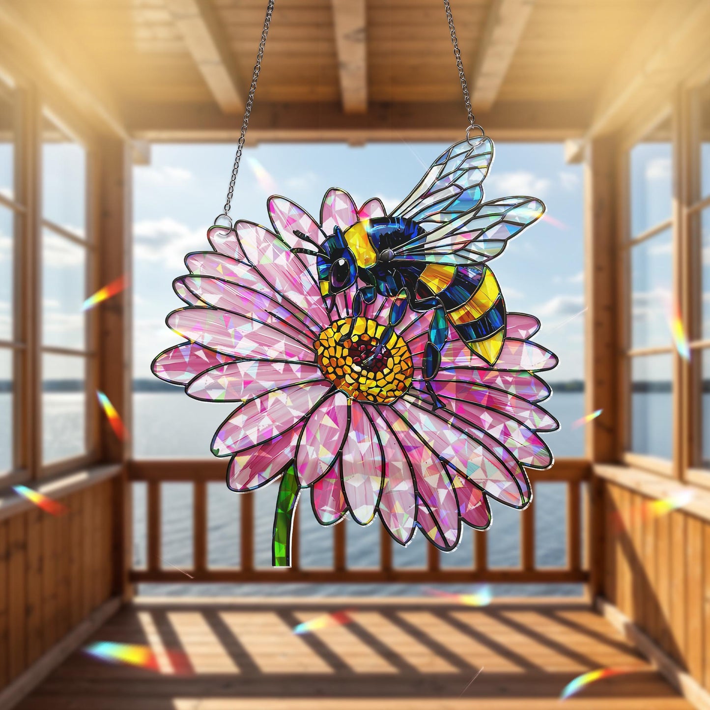 Bee and Daisy Stained Glass Suncatcher