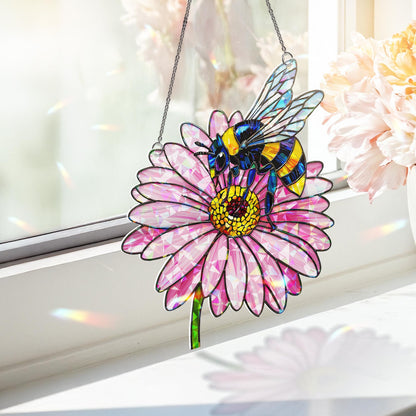 Bee and Daisy Stained Glass Suncatcher