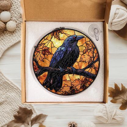 Black Raven Stained Glass Suncatcher, Gothic Crow Window Hangings for House