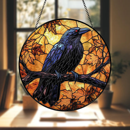 Black Raven Stained Glass Suncatcher, Gothic Crow Window Hangings for House