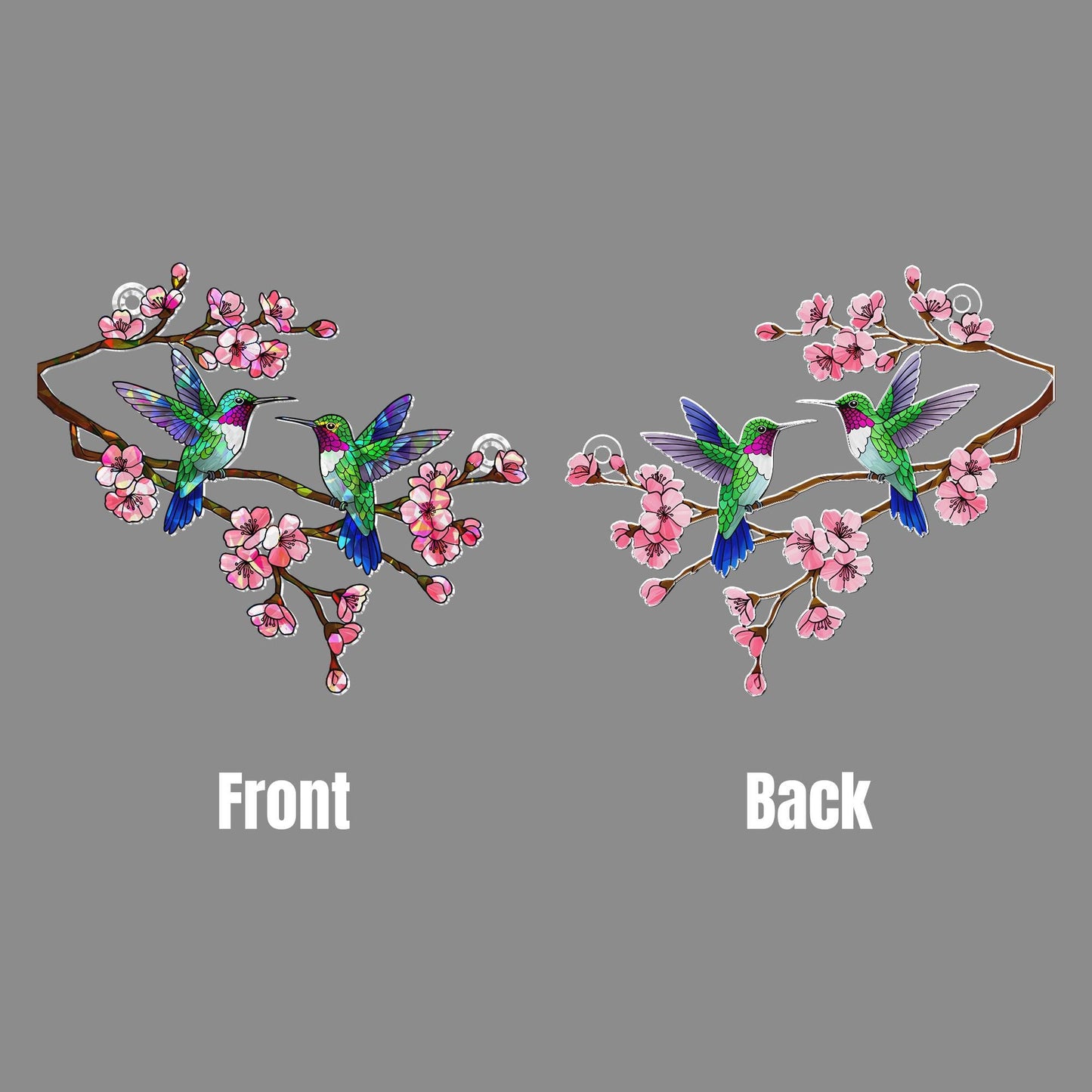 Hummingbird Couple Flower Stained Glass Suncatcher
