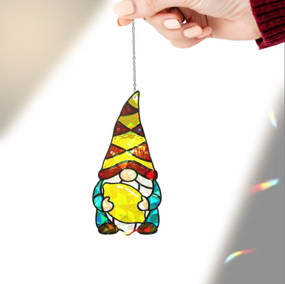 Colorful Gnome Stained Glass Suncatcher