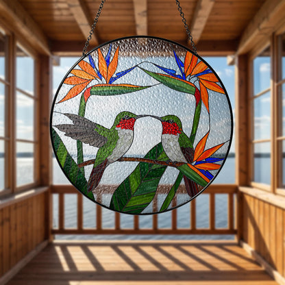 Hummingbird Couple Stained Glass Suncatcher