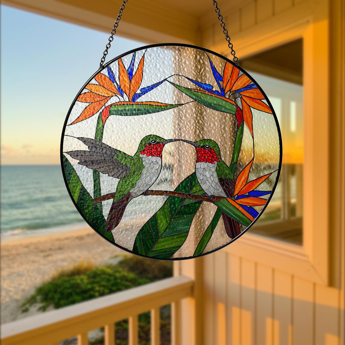 Hummingbird Couple Stained Glass Suncatcher