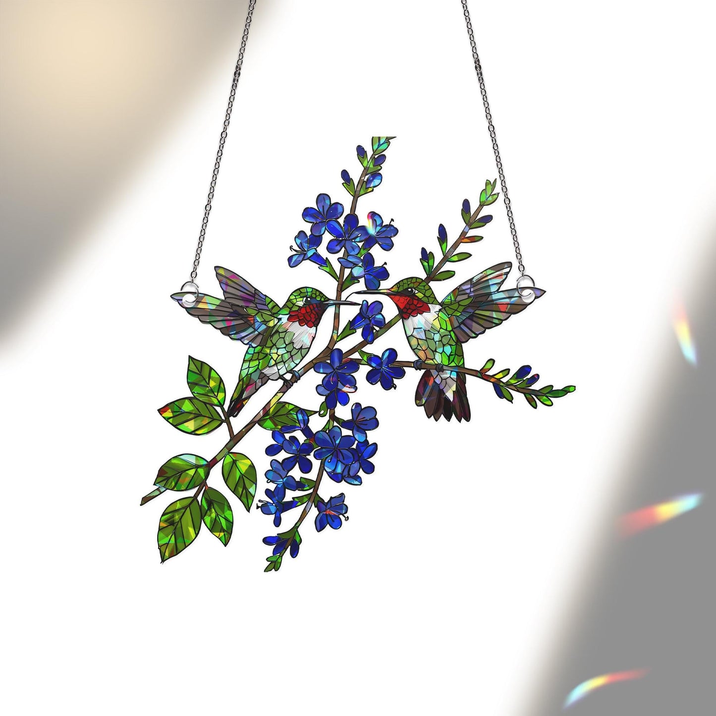 Hummingbird Couple Stained Glass Suncatcher
