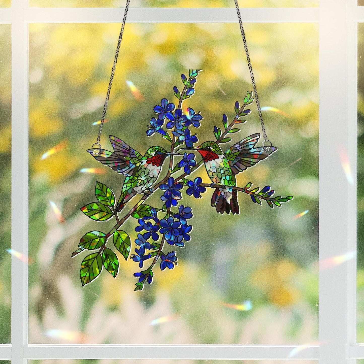 Hummingbird Couple Stained Glass Suncatcher