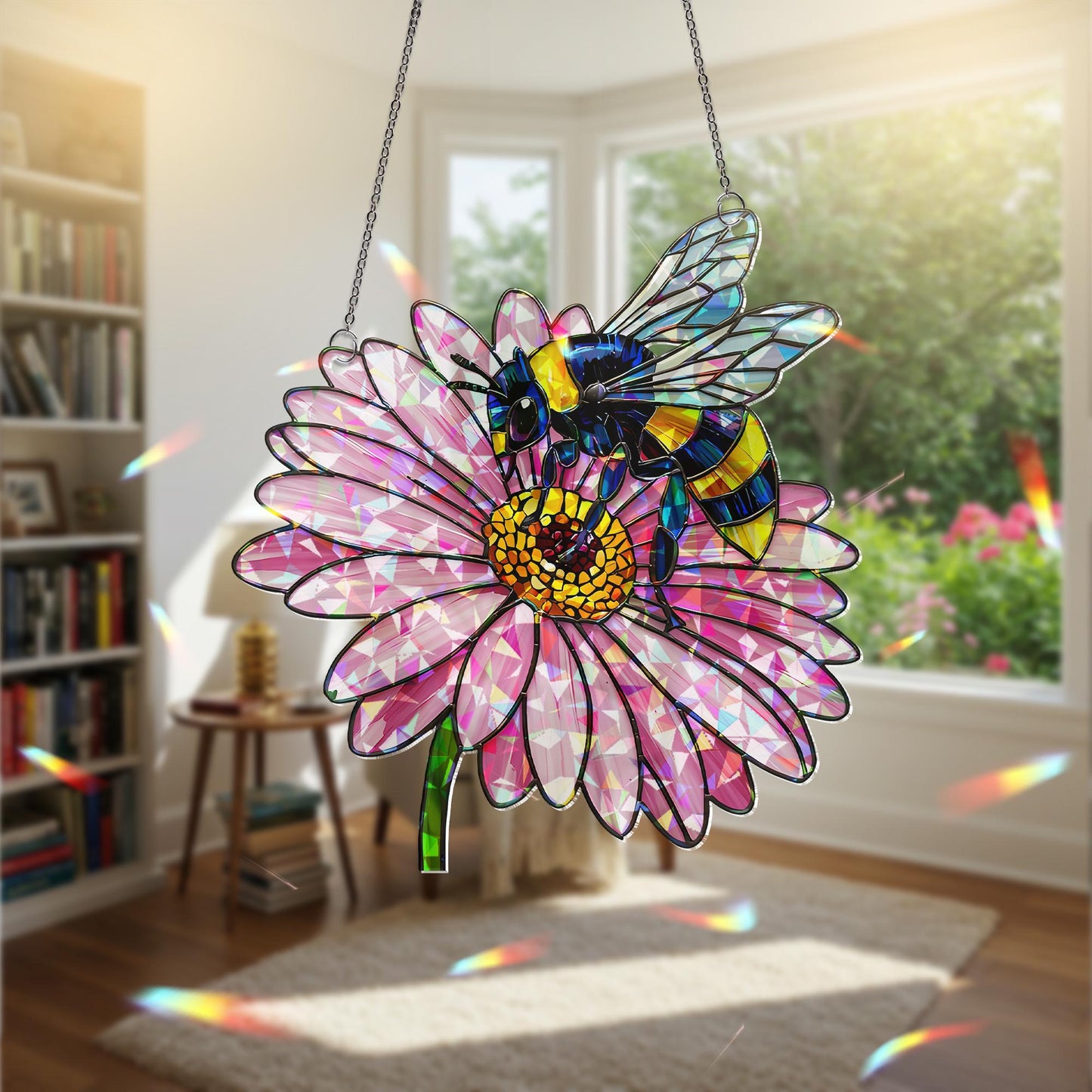 Bee and Daisy Stained Glass Suncatcher