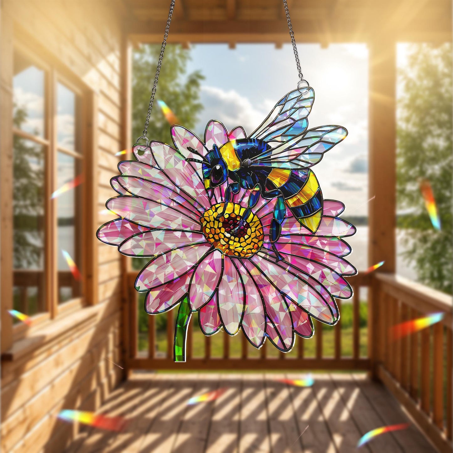 Bee and Daisy Stained Glass Suncatcher