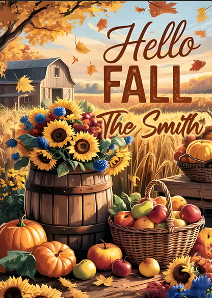 Hello Fall Autumnal Scene with Pumpkins - Perfect for Outdoor Decor, Garden Flag, House Flag