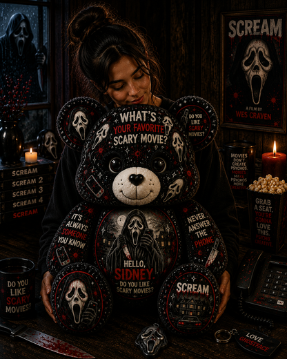 Ghostface Scary Movie Bear Custom Shaped Pillow – Horror Halloween Decor for Scream Fans