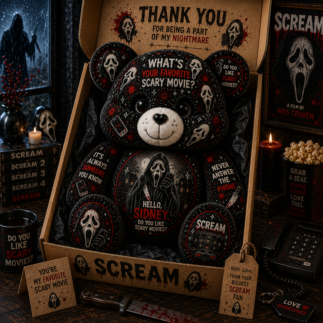 Ghostface Scary Movie Bear Custom Shaped Pillow – Horror Halloween Decor for Scream Fans