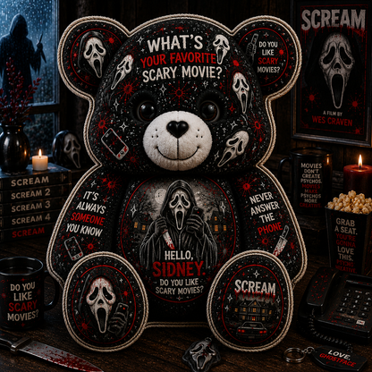 Ghostface Scary Movie Bear Custom Shaped Pillow – Horror Halloween Decor for Scream Fans