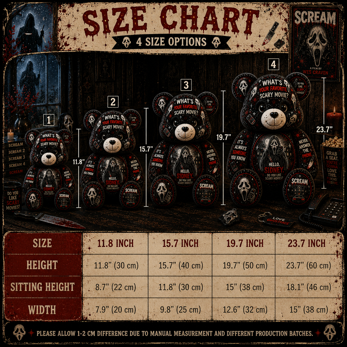 Ghostface Scary Movie Bear Custom Shaped Pillow – Horror Halloween Decor for Scream Fans