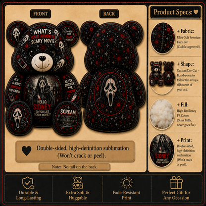 Ghostface Scary Movie Bear Custom Shaped Pillow – Horror Halloween Decor for Scream Fans