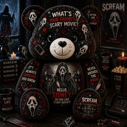 Ghostface Scary Movie Bear Custom Shaped Pillow – Horror Halloween Decor for Scream Fans