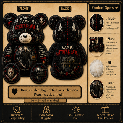 Camp Crystal Lake Jason Bear Custom Shaped Pillow – Friday the 13th Gift for Horror Lovers
