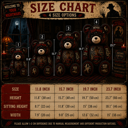 Never Sleep Again Freddy Bear Custom Shaped Pillow – Elm Street Horror Gift for Nightmare Fans