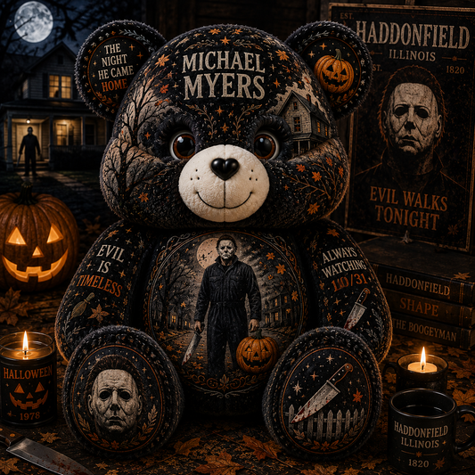 Michael Myers Bear Custom Shaped Pillow – Halloween 1978 Horror Gift for Movie Fans