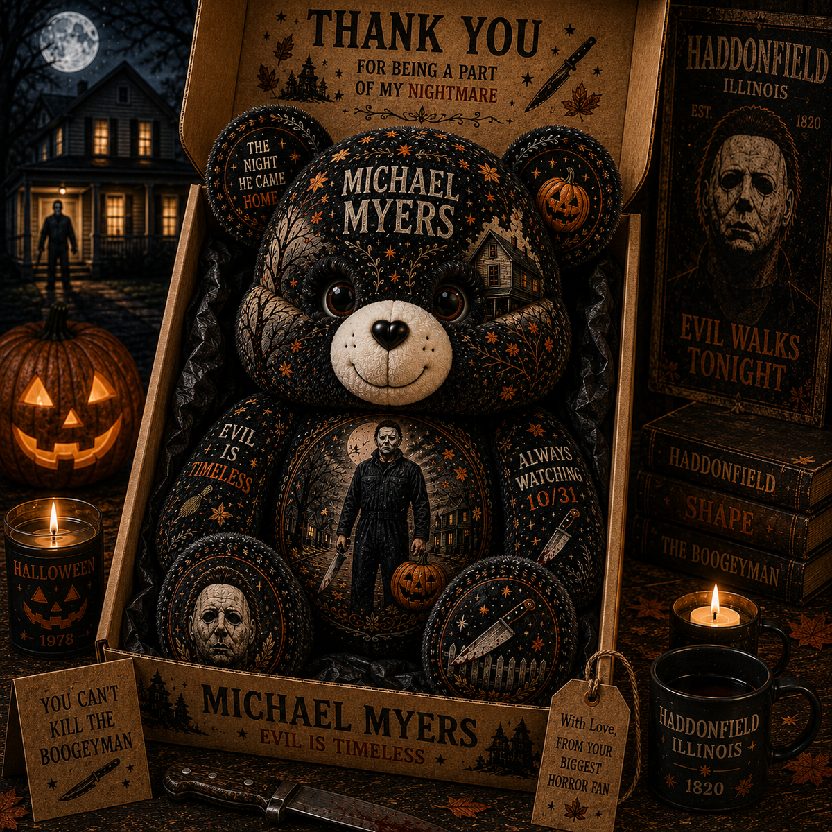 Michael Myers Bear Custom Shaped Pillow – Halloween 1978 Horror Gift for Movie Fans