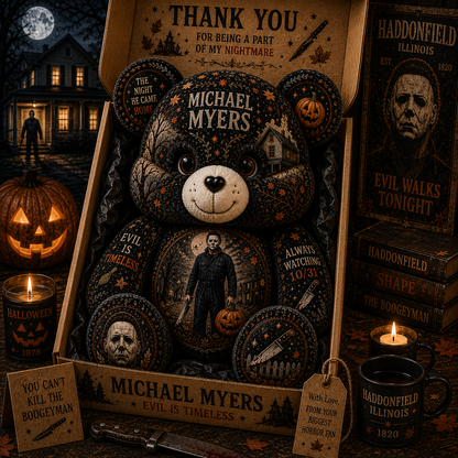 Michael Myers Bear Custom Shaped Pillow – Halloween 1978 Horror Gift for Movie Fans