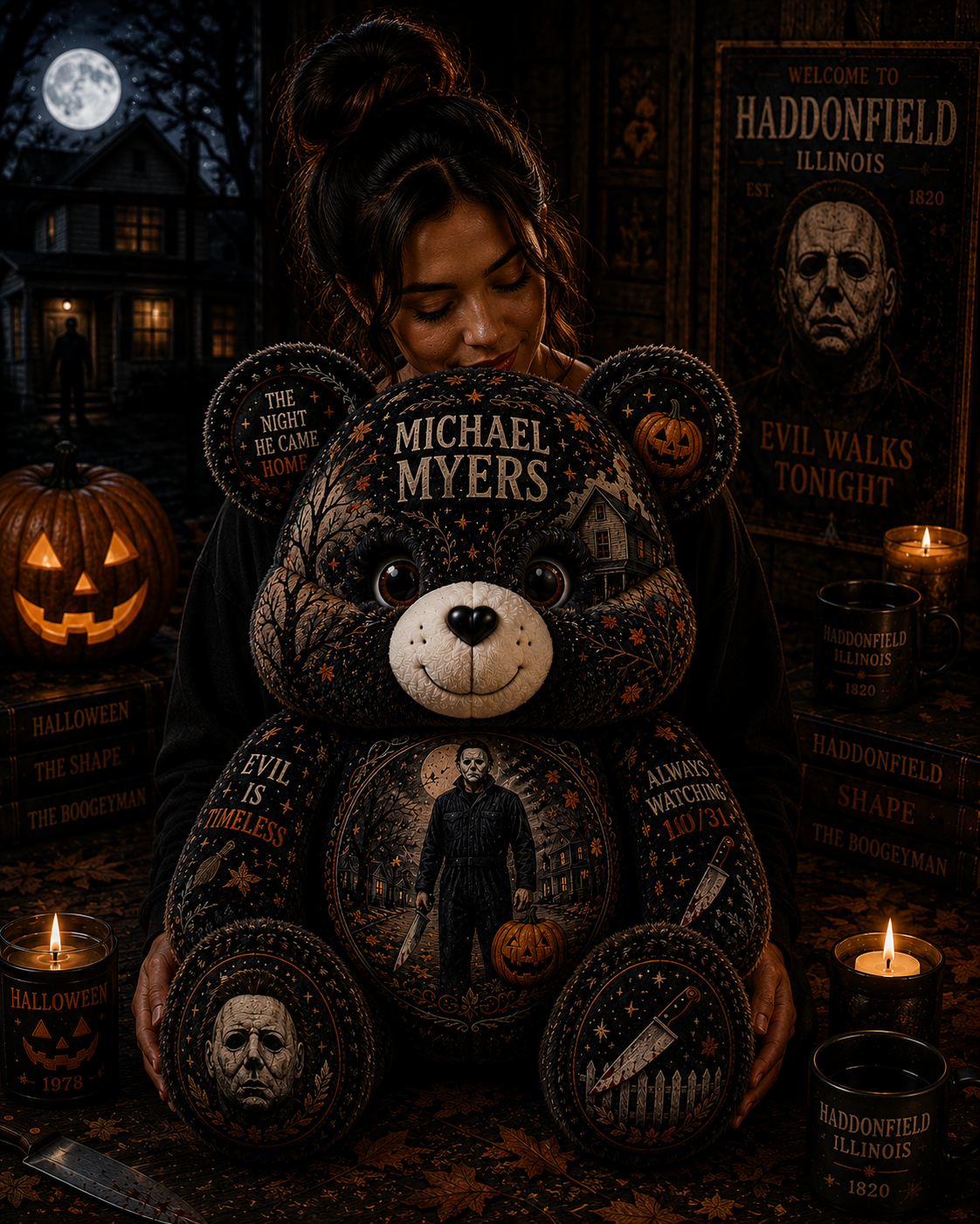 Michael Myers Bear Custom Shaped Pillow – Halloween 1978 Horror Gift for Movie Fans