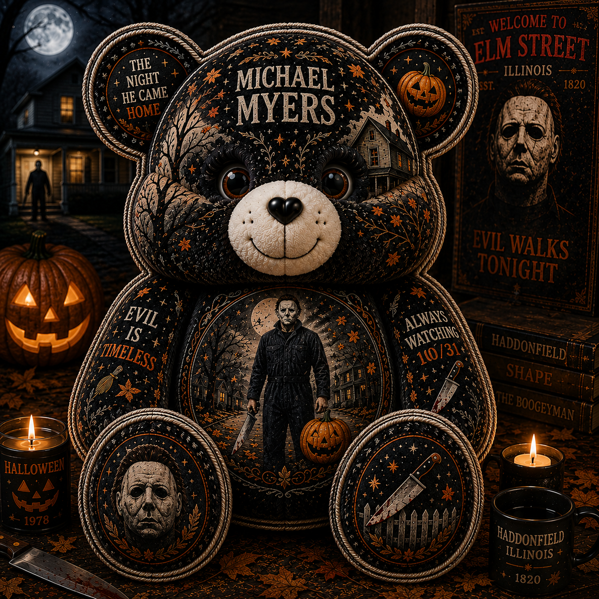 Michael Myers Bear Custom Shaped Pillow – Halloween 1978 Horror Gift for Movie Fans