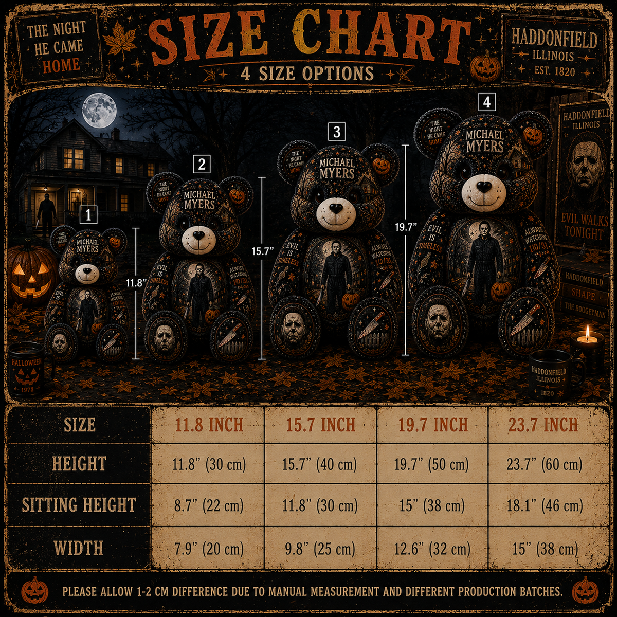 Michael Myers Bear Custom Shaped Pillow – Halloween 1978 Horror Gift for Movie Fans